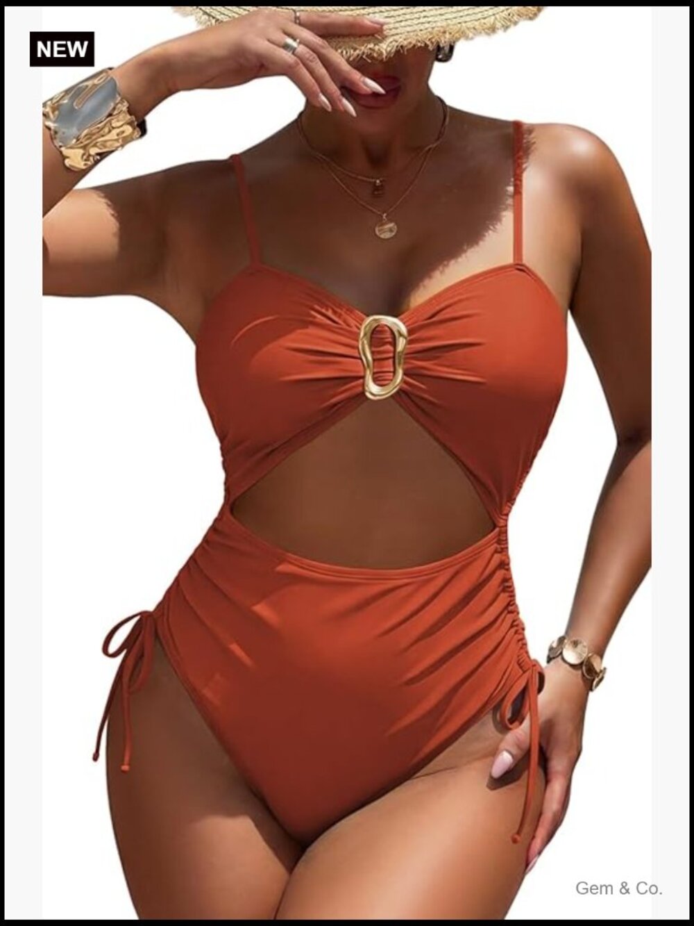 Cut Out Drawstring One Piece Swimsuit High Leg Monokini Bathing Suit